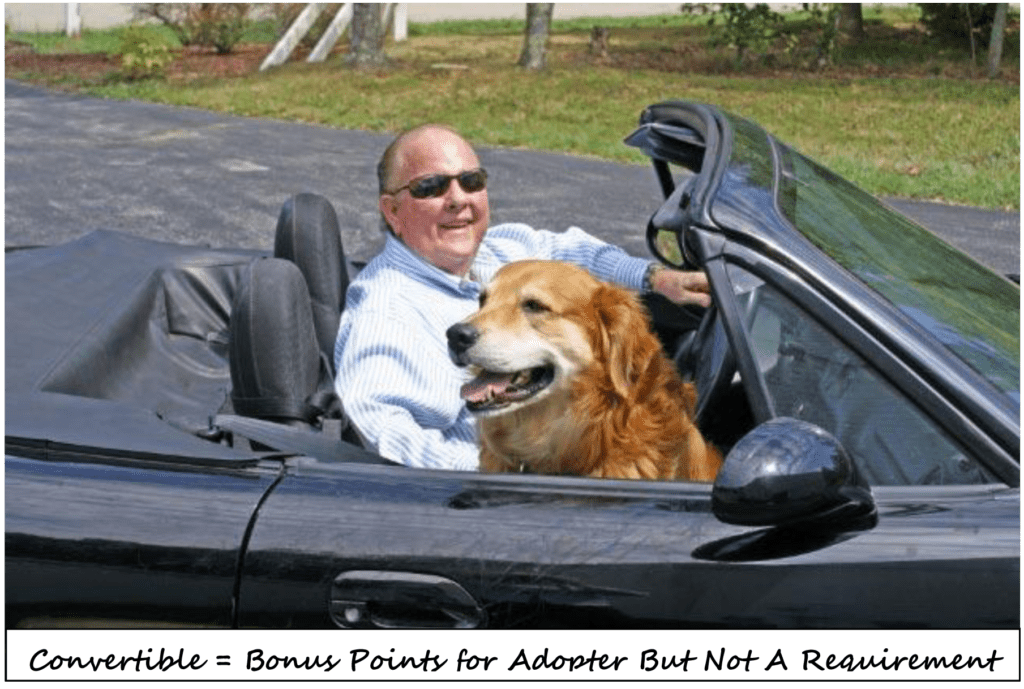 Convertable not included with adoption.